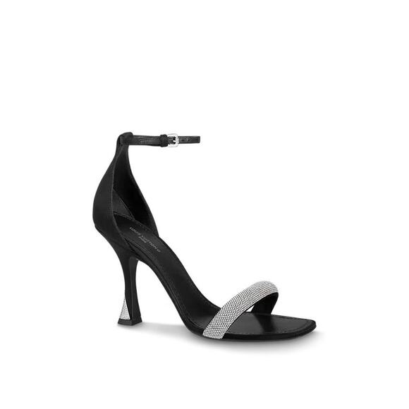 Louis Vuitton Black Leather/ Satin crystal embellished Sparkle sandals EU 38 - Picture 1 of 14